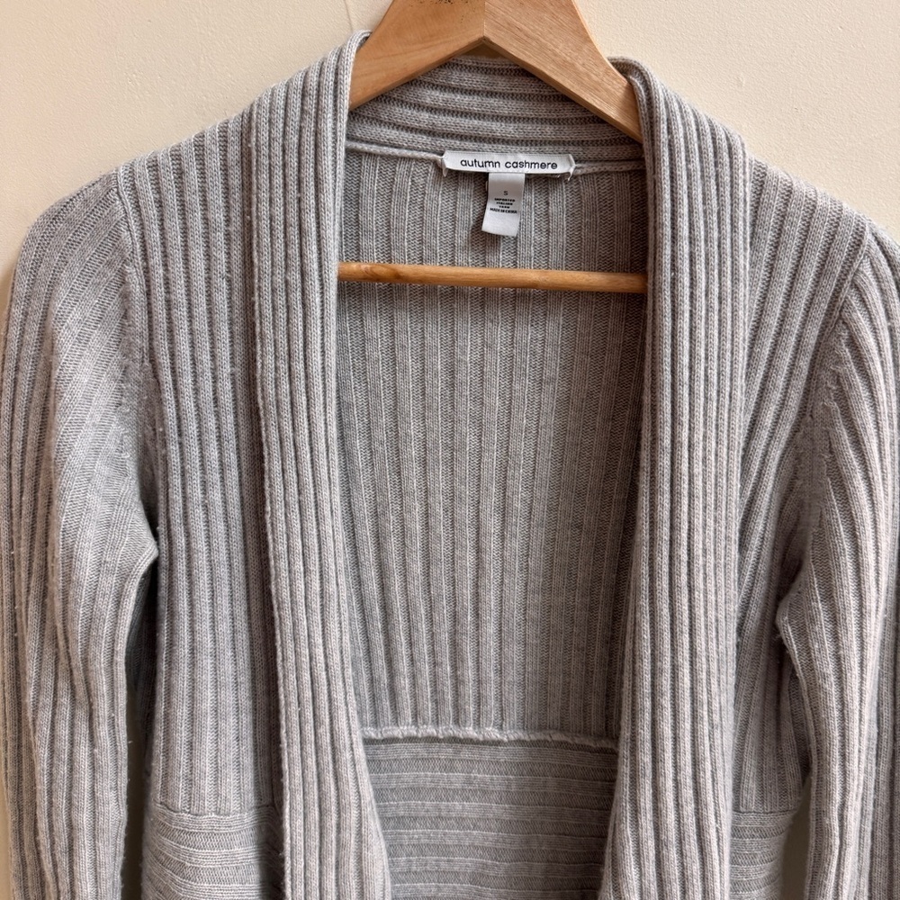 Autumn Cashmere Light Gray Open Front Ribbed Cashmere Cardigan Womens Size S - Picture 3 of 14